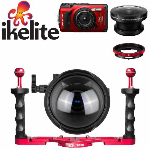 Paquete carcasa IKELITE con domo Fisheye, FCON-T02 y OM SYSTEM TG7