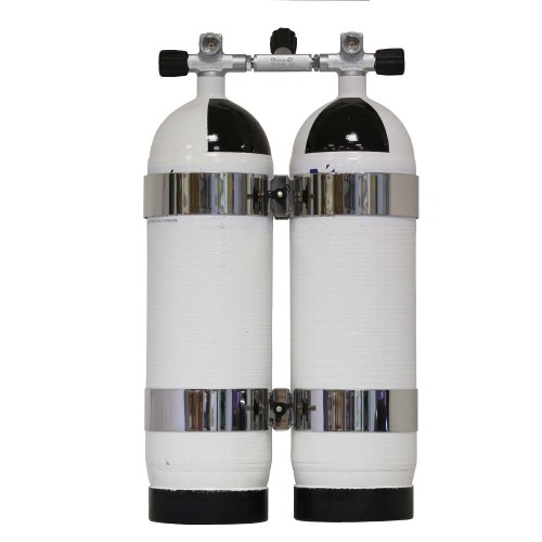 Bi-Botella Carbondive - 12L 2024 - 300 bares con aro y válvula de aislamiento central